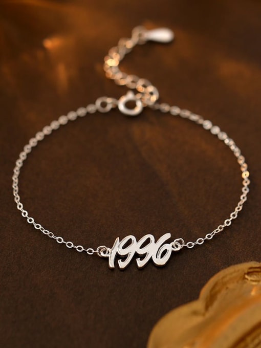 BRS246 [1996] 925 Sterling Silver Number Minimalist Link Bracelet